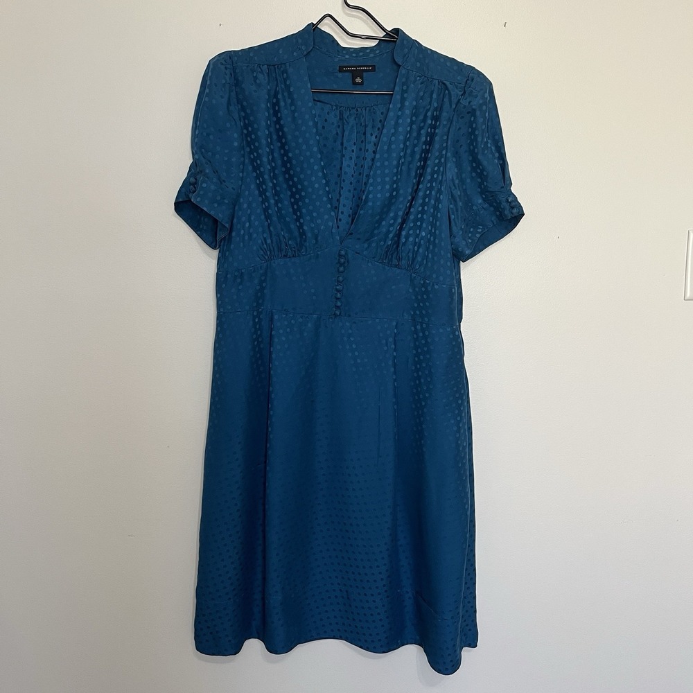 Vintage Banana Republic 100% Silk Empire Waist Polka Dot Midi Dress Womens 14